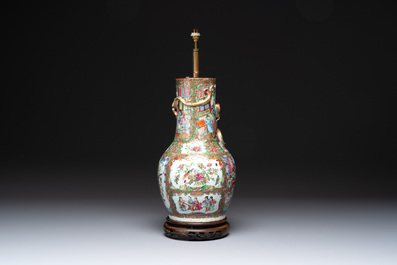A pair of Chinese Canton famille rose plates, a vase and a shell-form dish, 19th C.