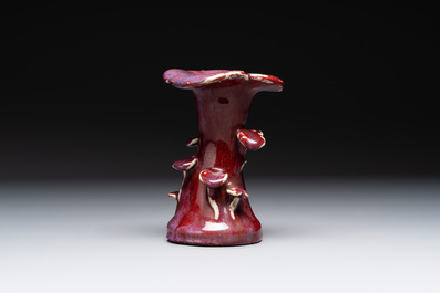 A Chinese ge-type bowl, a lingzhi-shaped flamb&eacute;-glazed vase and an olive-green-glazed censer, 19th C.
