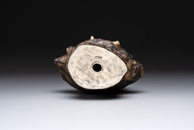 A Chinese brown- and caf&eacute;-au-lait-glazed Luohan, Zeng Longsheng 曾龍升 mark, 20th C.