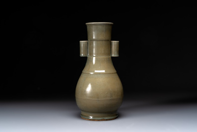 A Chinese Longquan celadon 'touhu' vase, Song/Yuan