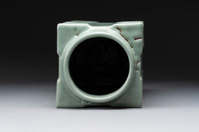 A large Chinese Longquan celadon 'cong' vase, Song/Yuan