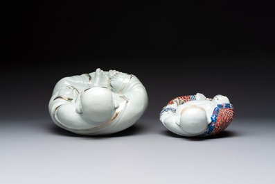 Four Chinese famille rose Milefo Buddhas, Wan Tongshun 萬同順 mark, 20th C.