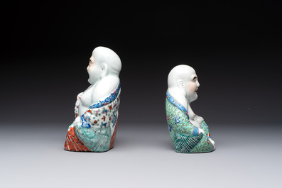 Four Chinese famille rose Milefo Buddhas, Wan Tongshun 萬同順 mark, 20th C.