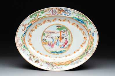 A pair of large Chinese Canton famille rose 'mandarin subject' tureens on stands, 19th C.