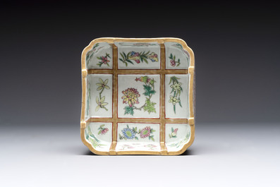 A Chinese famille rose square bowl with floral design, Daoguang mark and of the period