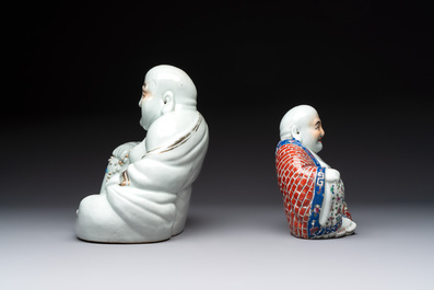 Four Chinese famille rose Milefo Buddhas, Wan Tongshun 萬同順 mark, 20th C.