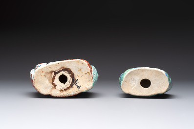 Four Chinese famille rose Milefo Buddhas, Wan Tongshun 萬同順 mark, 20th C.