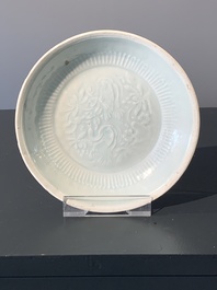 Three Chinese moulded qingbai plates, Song