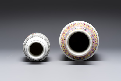 Three Chinese famille rose vases with figural and floral design, Qianlong mark, 19/20th C.