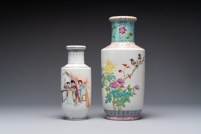 Three Chinese famille rose vases with figural and floral design, Qianlong mark, 19/20th C.