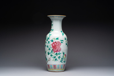Three Chinese famille rose vases with figural and floral design, Qianlong mark, 19/20th C.