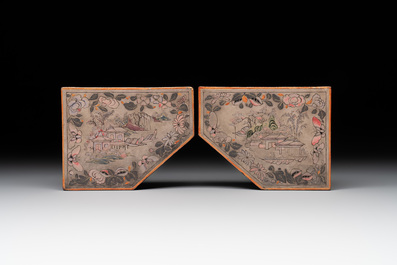A Chinese Canton gilt-lacquered box and cover, including mother-of-pearl accessories, 19th C.