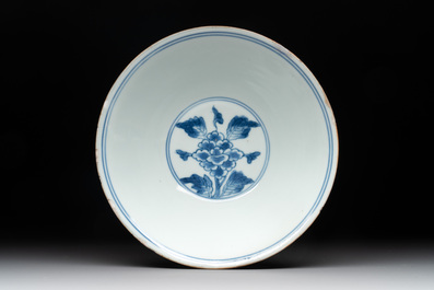 A Chinese blue and white 'peony scroll' bowl, Chenghua mark, Shunzhi/Kangxi