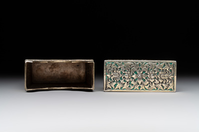 A Thai green-enamelled gilt silver box and cover, Ngern Lai 紋銀 and Yu Yuan 匯源 mark, Bangkok, 19/20th C.