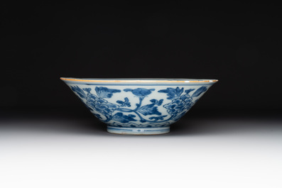 A Chinese blue and white 'peony scroll' bowl, Chenghua mark, Shunzhi/Kangxi