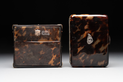 A tortoiseshell cigarette case, a card holder and a casket, 19/20th C.