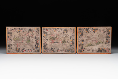 A Chinese Canton gilt-lacquered box and cover, including mother-of-pearl accessories, 19th C.