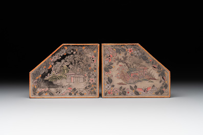 A Chinese Canton gilt-lacquered box and cover, including mother-of-pearl accessories, 19th C.