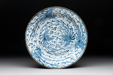 A Japanese Arita blue and white jar, a dish and a ewer, Edo, 17/18th C.