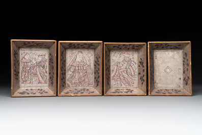 A Chinese Canton gilt-lacquered box and cover, including mother-of-pearl accessories, 19th C.