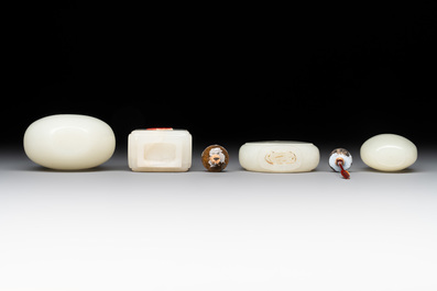Seven Chinese white and celadon jade snuff bottles, 19th C.
