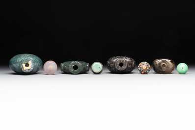 A collection of eight Chinese precious stone snuff bottles, 19/20th C.