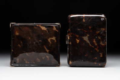 A tortoiseshell cigarette case, a card holder and a casket, 19/20th C.