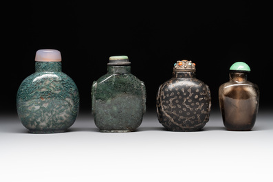 A collection of eight Chinese precious stone snuff bottles, 19/20th C.