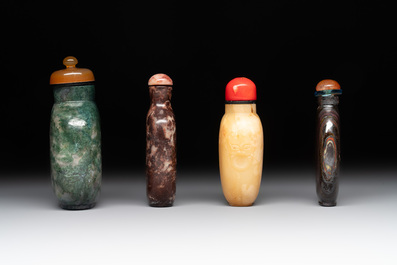 A collection of eight Chinese precious stone snuff bottles, 19/20th C.