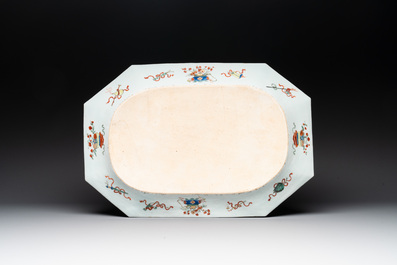 A large Chinese famille rose octagonal 'flower basket' dish, Yongzheng/Qianlong
