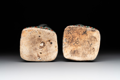 A pair of Chinese famille verte He He Er Xian models, 18/19th C.