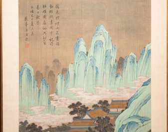 In the manner of Qiu Ying 仇英 (1494-1552): 'Mountainous landscape', ink and colour on silk, 19/20th C.