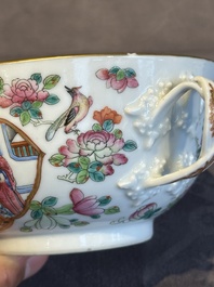A pair of Chinese Canton famille rose two-handled bowls and covers with narrative design, Daoguang mark and of the period