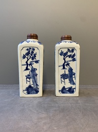 A pair of Chinese blue and white 'Long Eliza' square flasks, Kangxi