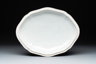 A Chinese Canton famille rose 'JFCB' monogrammed tureen and cover with narrative design, 19th C.