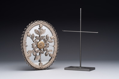 An Ottoman partly-gilt filigree silver mirror with floral design, Istanbul, Turkey, 18/19th C.