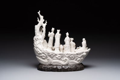 A large Chinese Dehua blanc de Chine group with goddesses on a boat, Republic