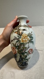 Two Chinese famille rose vases and a wall pocket vase, 19/20th C.