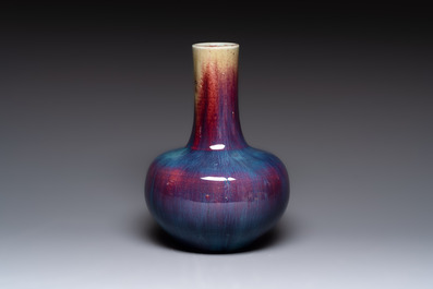 A Chinese flamb&eacute;-glazed bottle vase, 19th C.