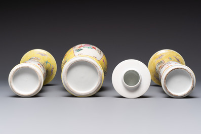 A famille rose-style garniture of three vases, Samson, Paris, 19th C.