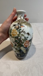 Two Chinese famille rose vases and a wall pocket vase, 19/20th C.