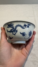 A Chinese blue and white 'dragon' bowl, Chenghua mark, Kangxi/Yongzheng