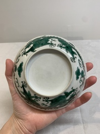 A Chinese green-enamelled 'dragon' plate, 19th C.