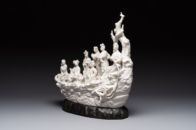 A large Chinese Dehua blanc de Chine group with goddesses on a boat, Republic
