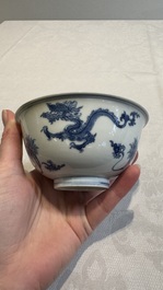 A Chinese blue and white 'dragon' bowl, Chenghua mark, Kangxi/Yongzheng