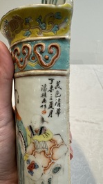 Two Chinese famille rose vases and a wall pocket vase, 19/20th C.