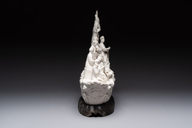 A large Chinese Dehua blanc de Chine group with goddesses on a boat, Republic