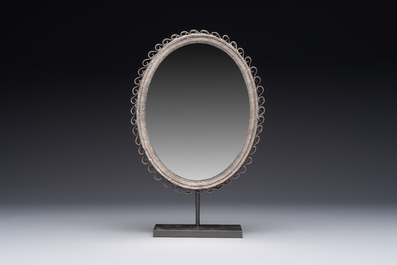 An Ottoman partly-gilt filigree silver mirror with floral design, Istanbul, Turkey, 18/19th C.