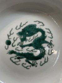 A Chinese green-enamelled 'dragon' plate, 19th C.