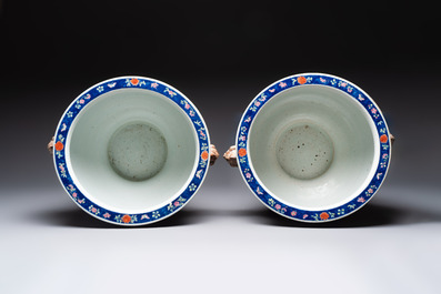 A pair of large Chinese famille verte powder-blue-ground 'landscape' jardini&egrave;res, 19th C.